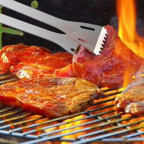 Home-Complete 7-Piece BBQ Tool Set brush for easy grill cleaning after cooking