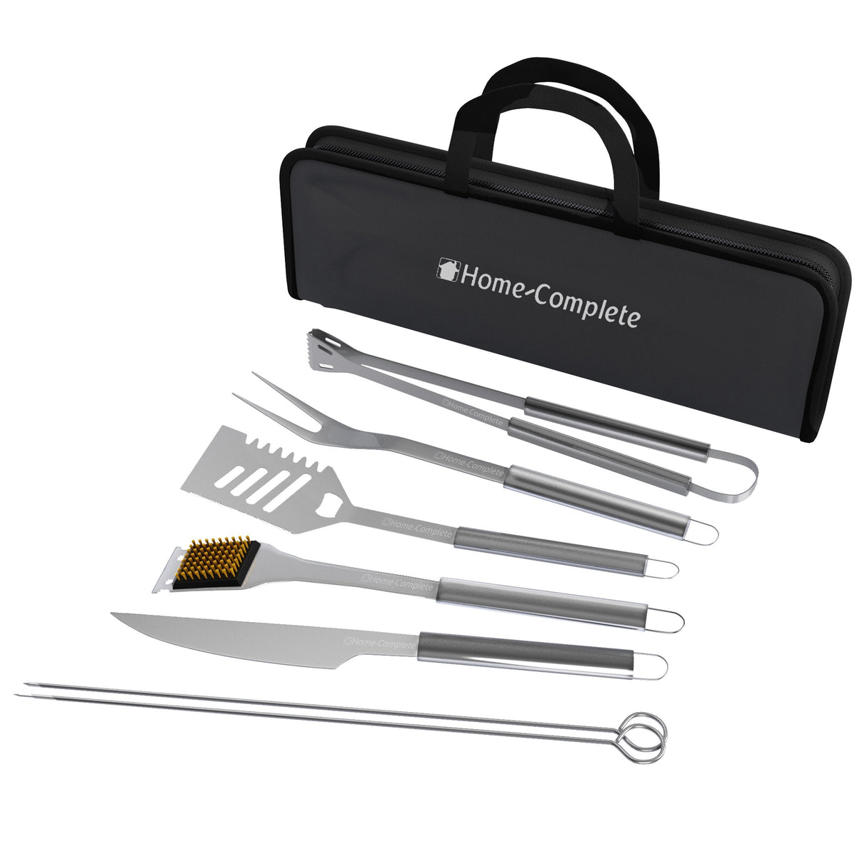 Home-Complete 7-Piece BBQ Tool Set spatula ready to flip burgers with bottle opener