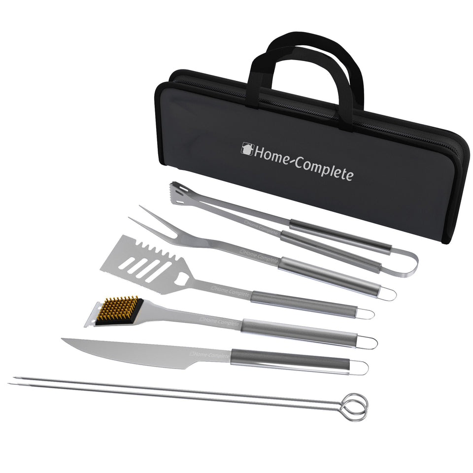Home-Complete 7-Piece BBQ Tool Set spatula ready to flip burgers with bottle opener