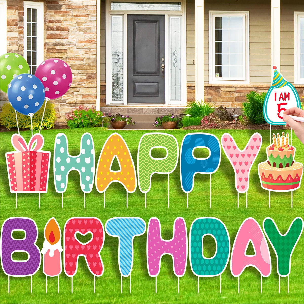 Home Composer 16Pcs Happy Birthday Yard Sign with stakes boosts outdoor visibility