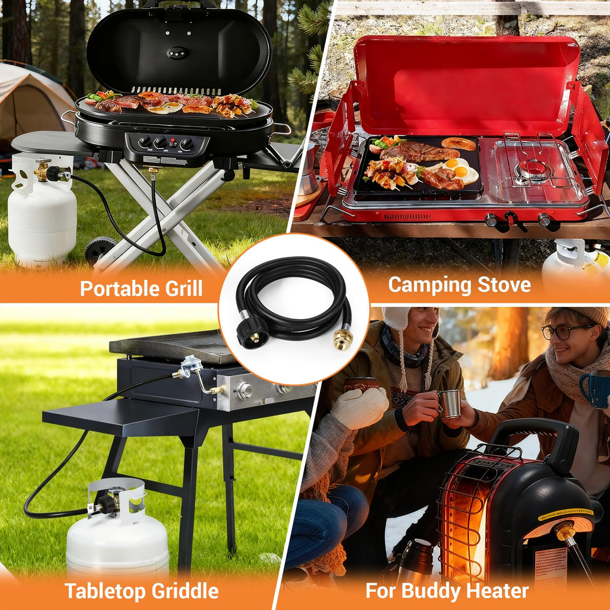 Home DIYer outdoor grill scene showing safe hose placement