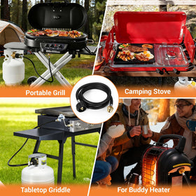 Home DIYer outdoor grill scene showing safe hose placement