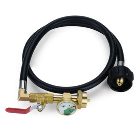Home DIYer propane refill adapter with 3 ft hose and gauge for easy refilling.
