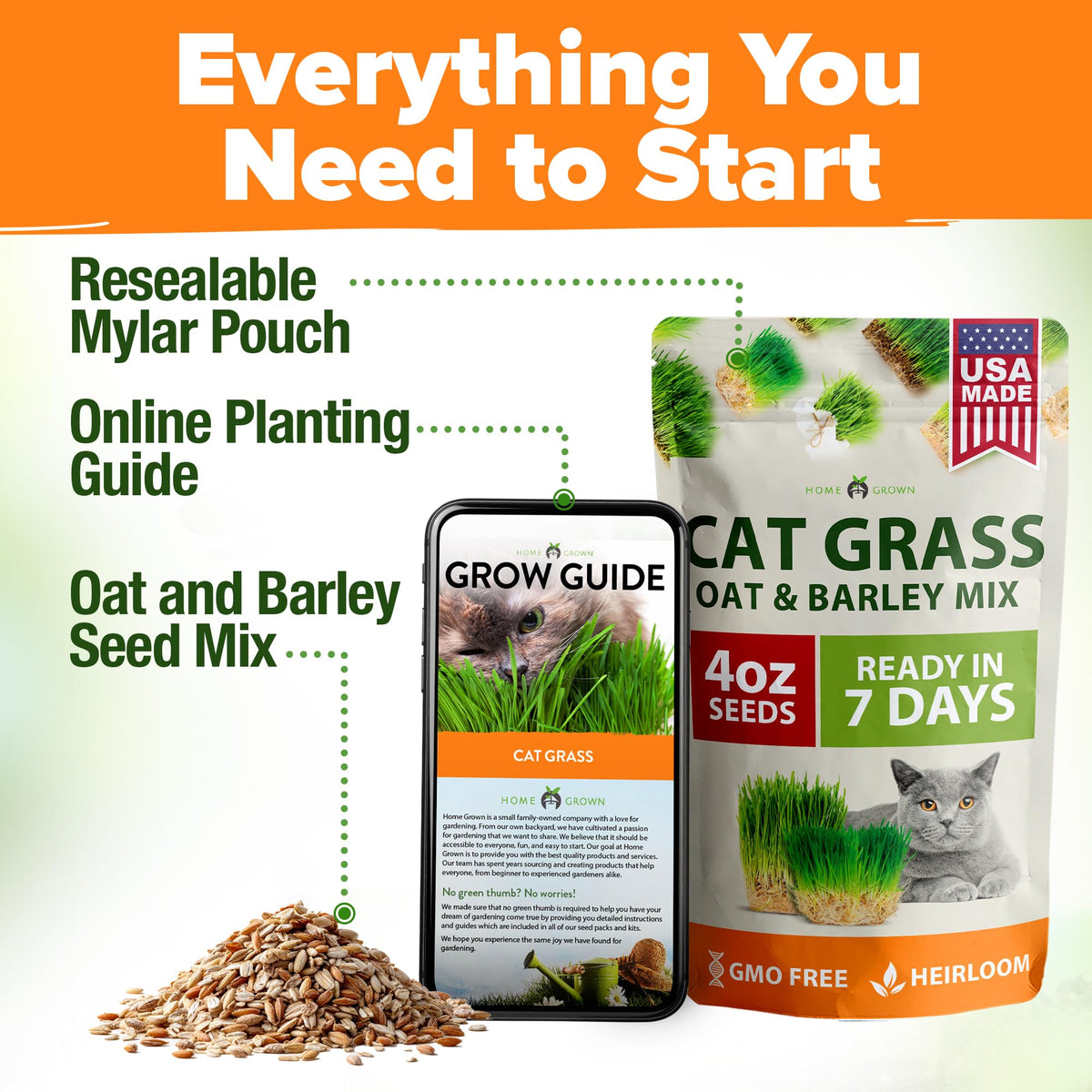 HOME GROWN dense-green cat grass close-up ready for tasting