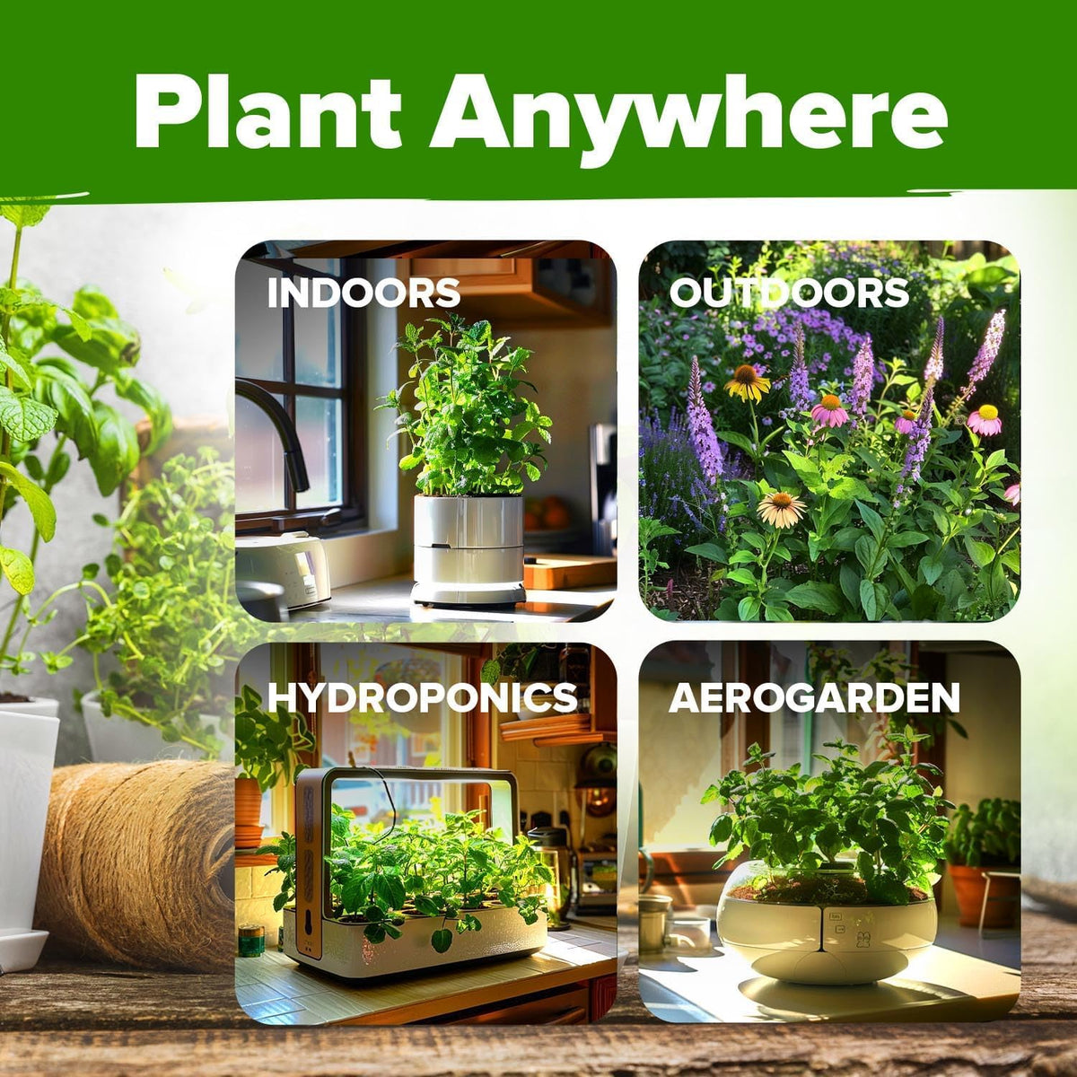 HOME GROWN garden markers included for easy herb labeling