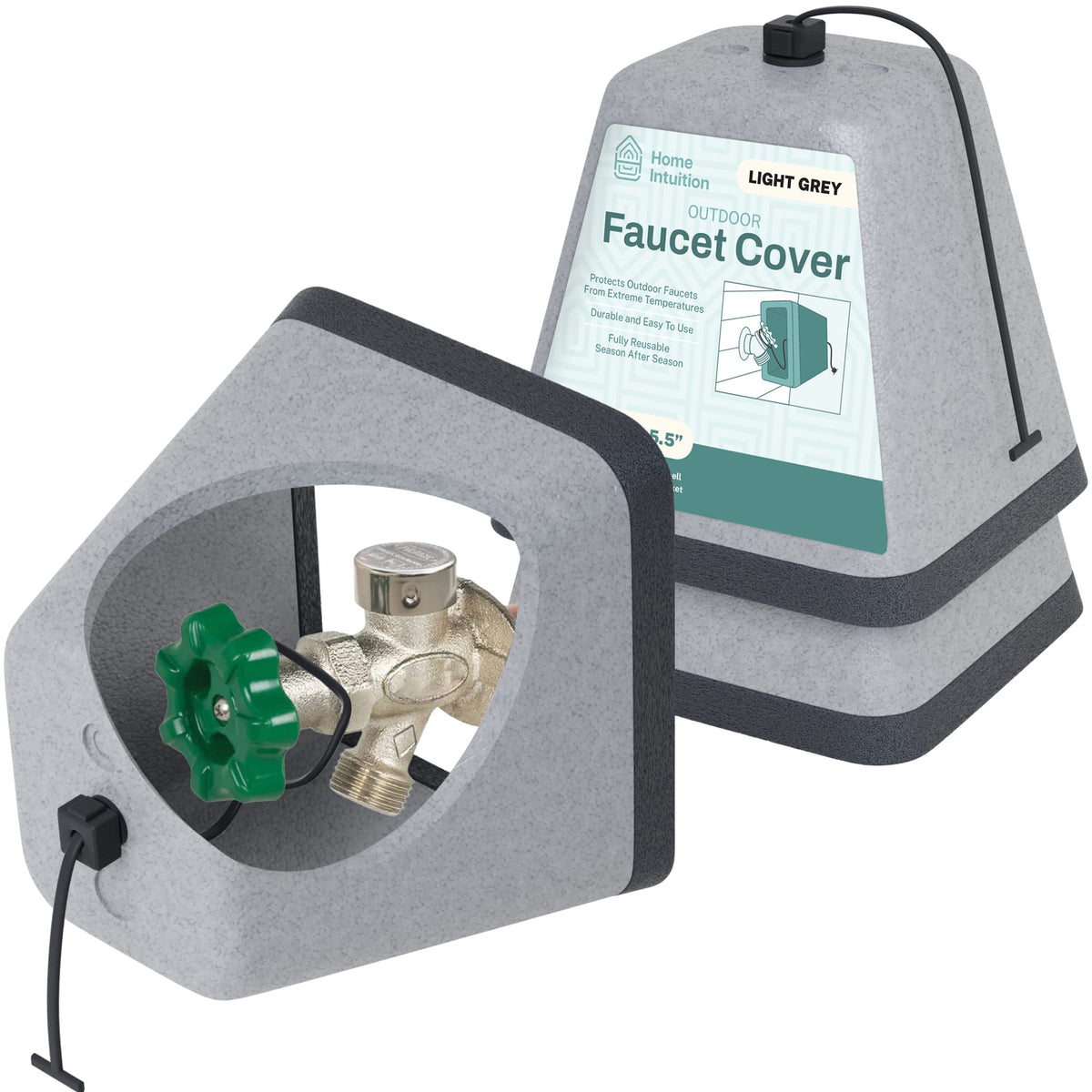 Home Intuition outdoor faucet cover in packaging, ready for winter protection.