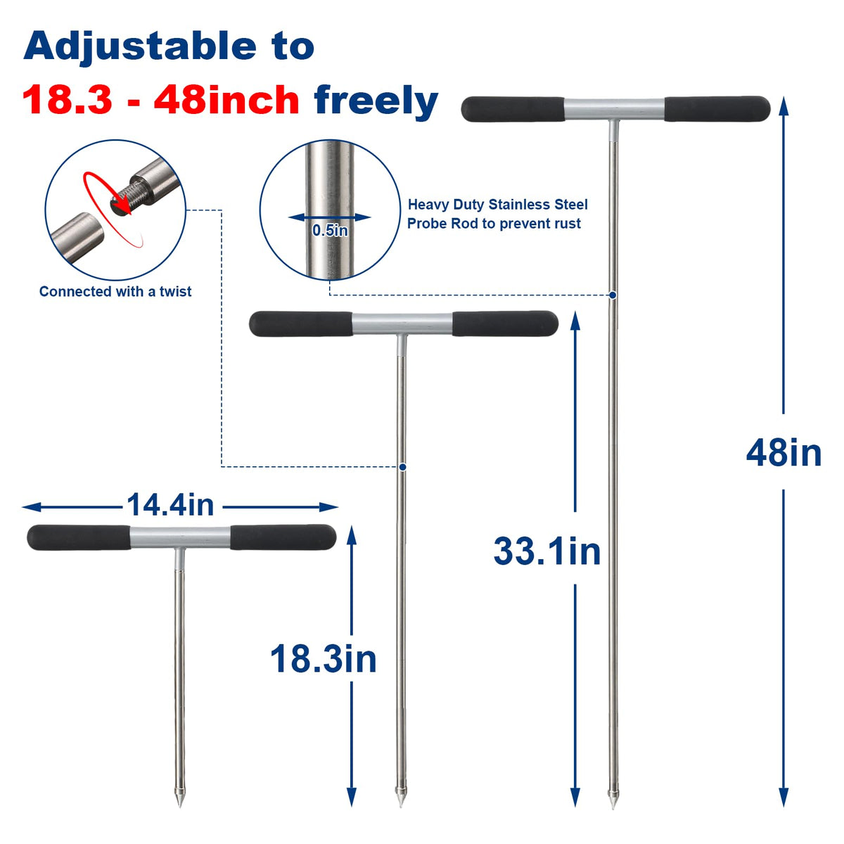 HOME RIGHT ground probe assists septic tank location on uneven terrain.