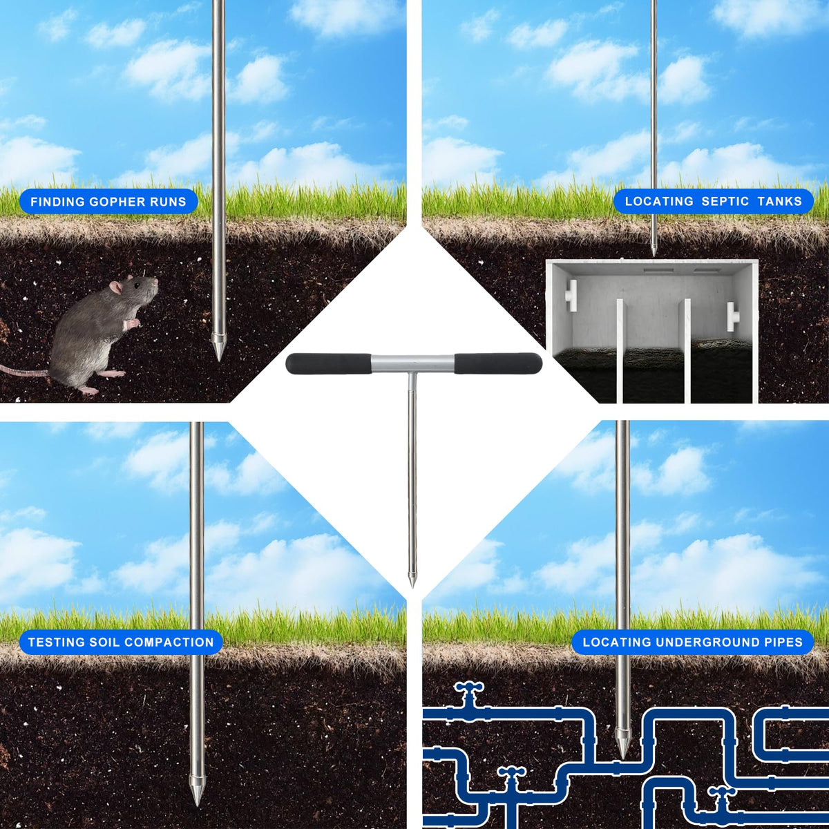 Three-piece HOME RIGHT probe disassembles for quick setup and storage.