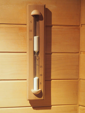 Rotating timer on wall mount by Home Sauna Experience shows easy visibility