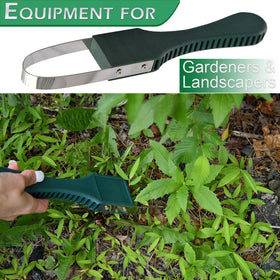 Home-X weeding tool metal end close-up, ready to cut roots.