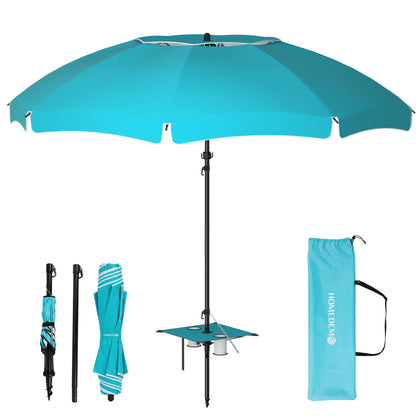 HOMEDEMO 7FT beach umbrella with folding table provides shaded comfort on the go