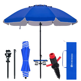 HOMEDEMO 7FT beach umbrella with table and sand anchor provides stable shade on windy beaches