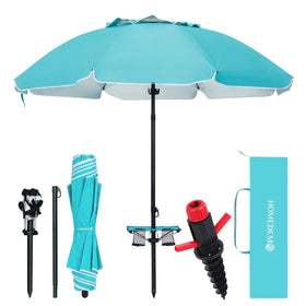 HOMEDEMO 7ft-beach-umbrella-with-table-sand-anchor provides sturdy shade and stability.