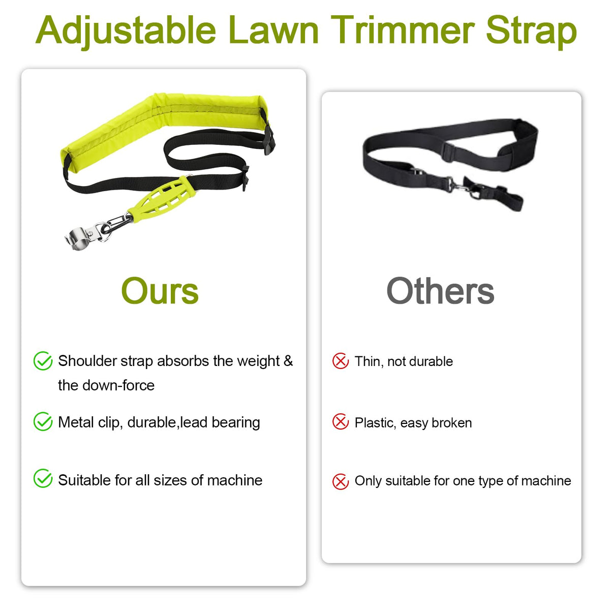 HomeInn weed eater strap featuring deluxe comfort pad for extended wear