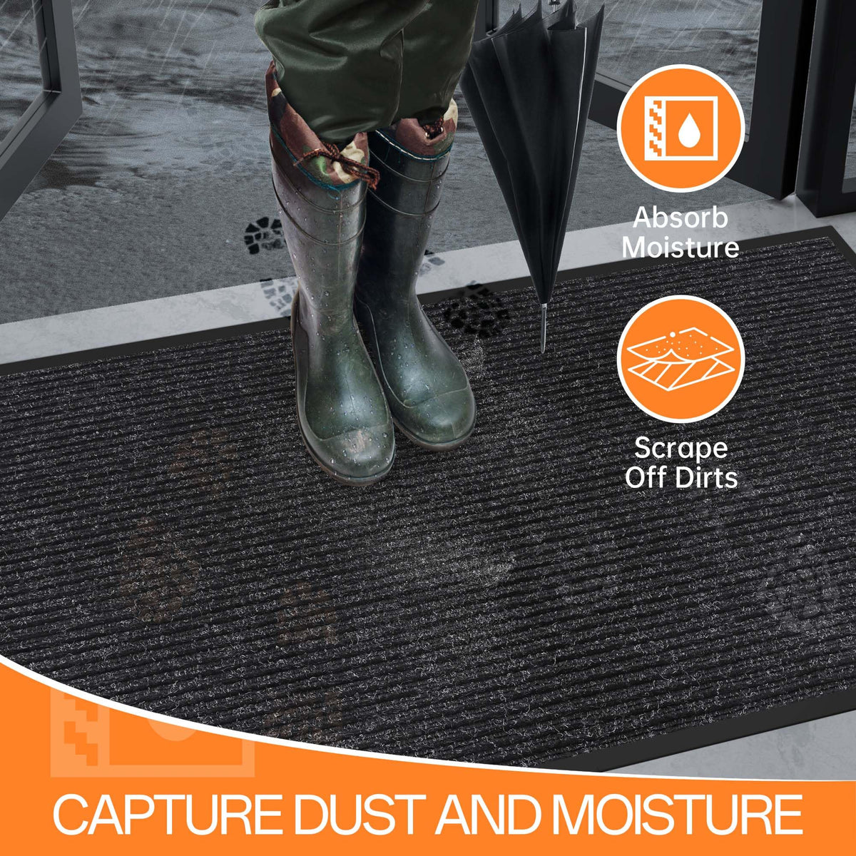 HOMEK door mat with deep grooves traps dirt and moisture at the threshold