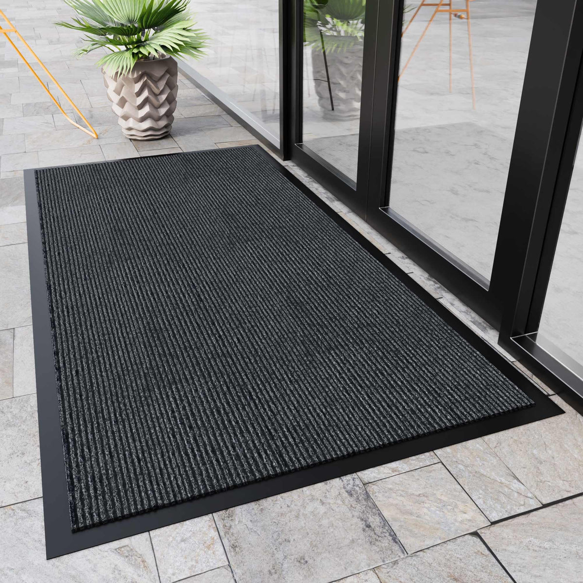 HOMEK front door mat 4x8 features non-slip rubber backing for safer entry.