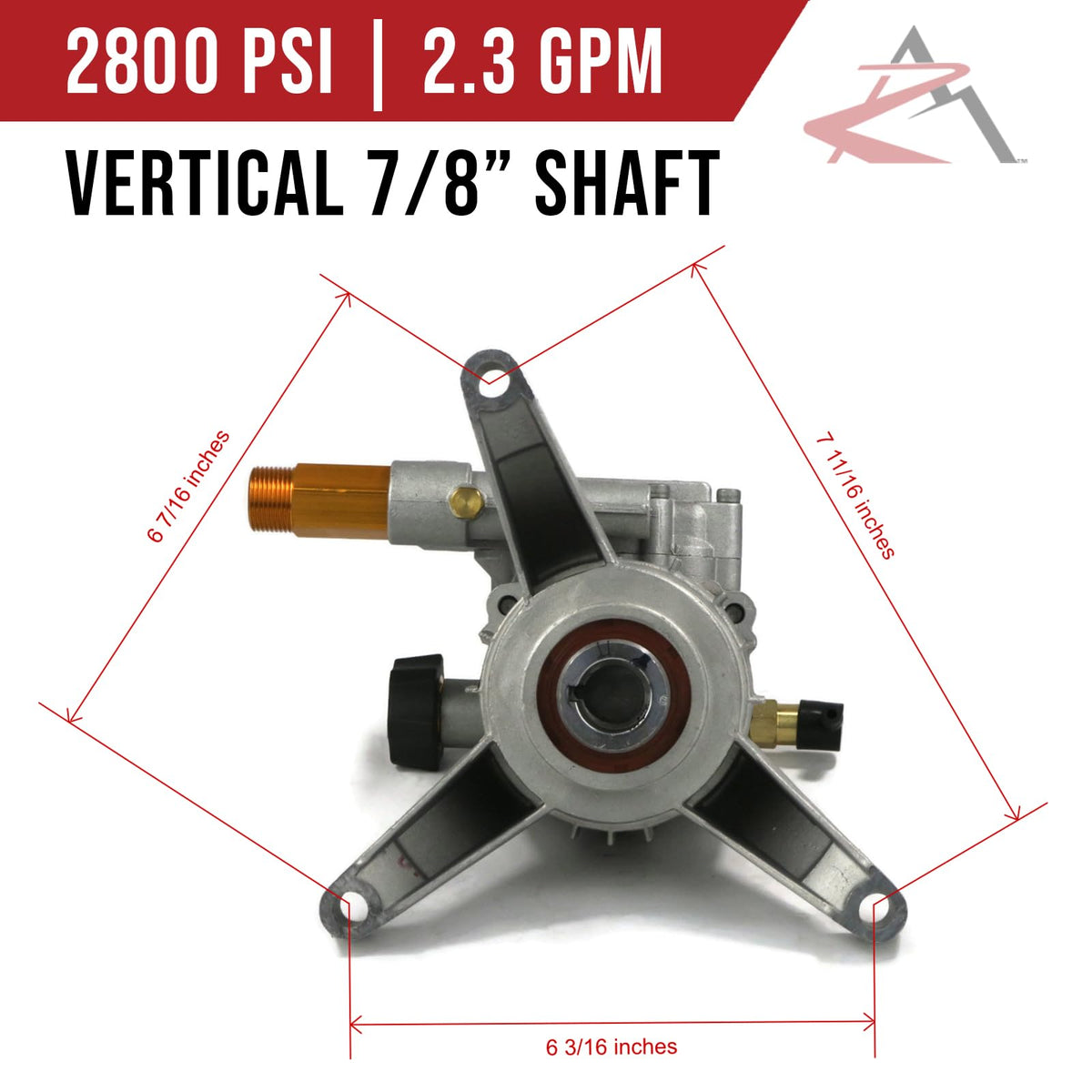 Vertical Himore pump mounting detail showing rear-facing ports for compact layouts.