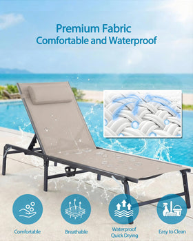 HOMELYM detachable pillow adds neck support for relaxed sunbathing.