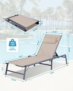 HOMELYM foldable chaise lounge chair unfolded for beach-side lounging.