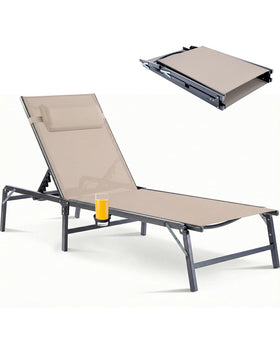 HOMELYM foldable chaise lounge chair poolside view with rust-resistant frame for outdoor use.