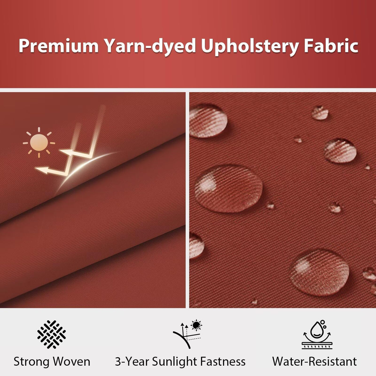 HOMELYSIAN brick red cushions close-up fabric shows durable, water-resistant material.