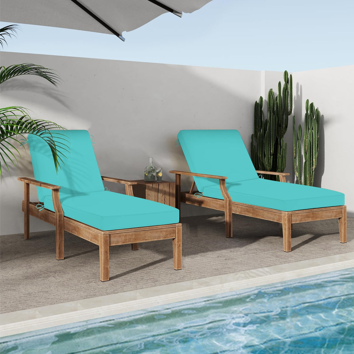HOMELYSIAN teal outdoor lounge cushion on a patio setup.
