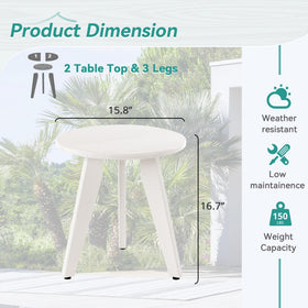Homenjoy HDPE round table demonstrating 150 lbs load capacity in real-life setup.