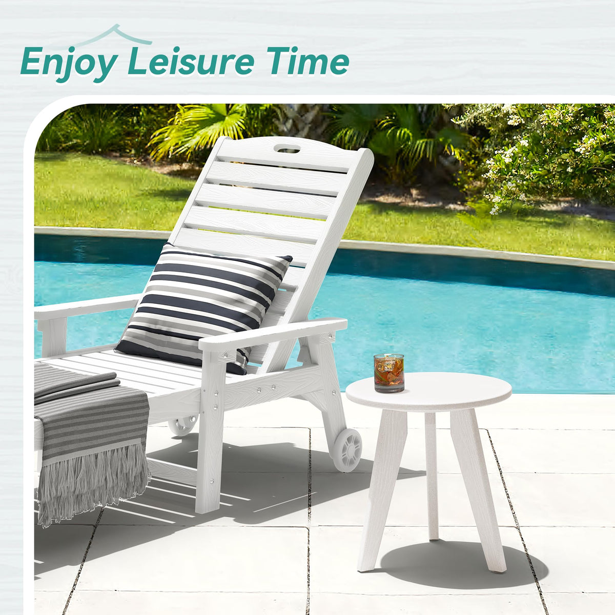 Homenjoy round table in outdoor use, weather-resistant for deck or porch.