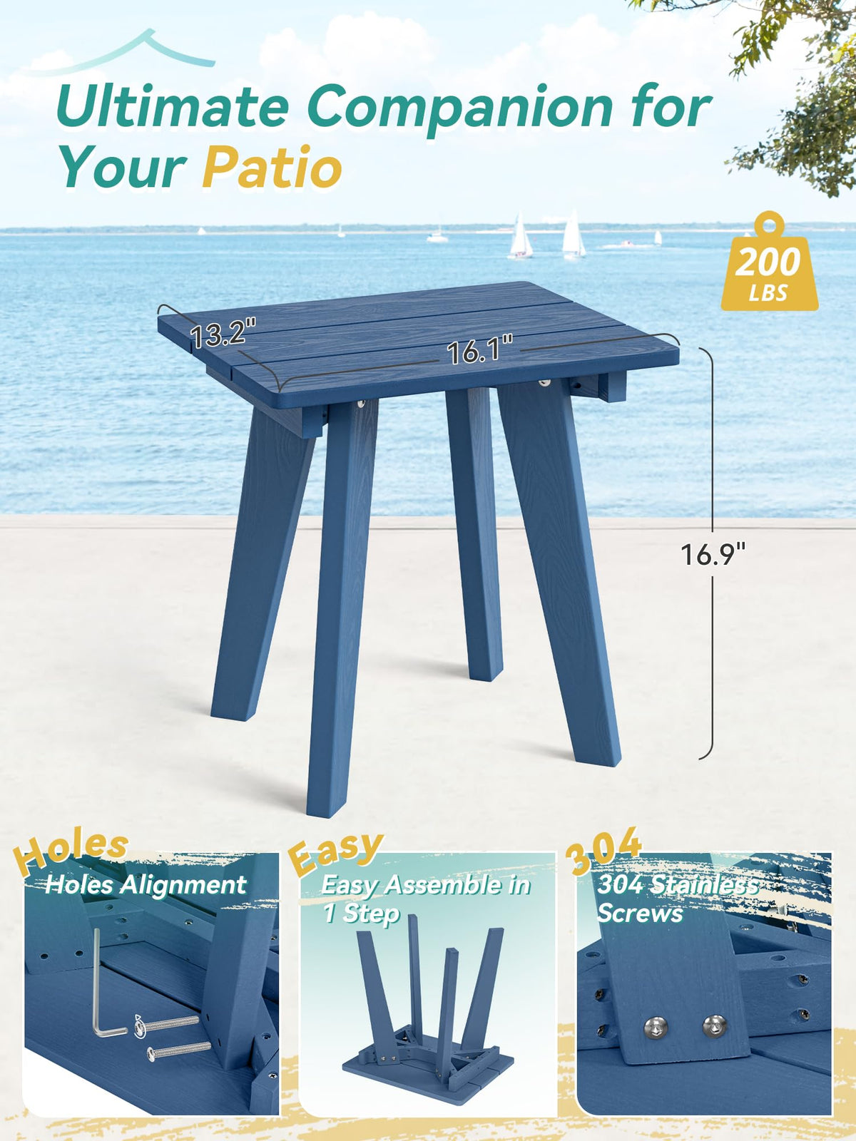 Homenjoy Prussian Blue table on balcony shows compact versatility