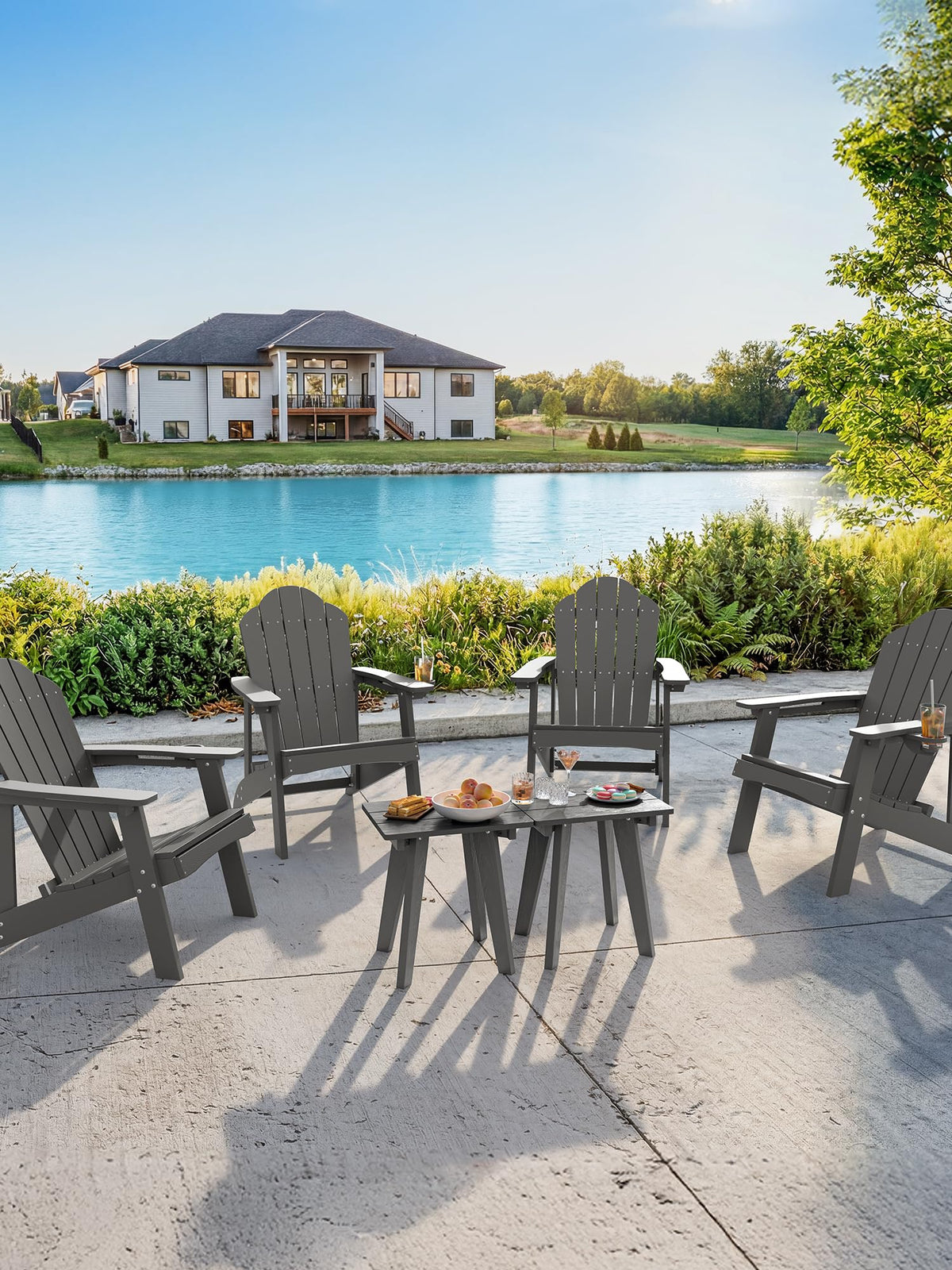 Homenjoy Outdoor Side Table in dark gray adds stylish outdoor accent.