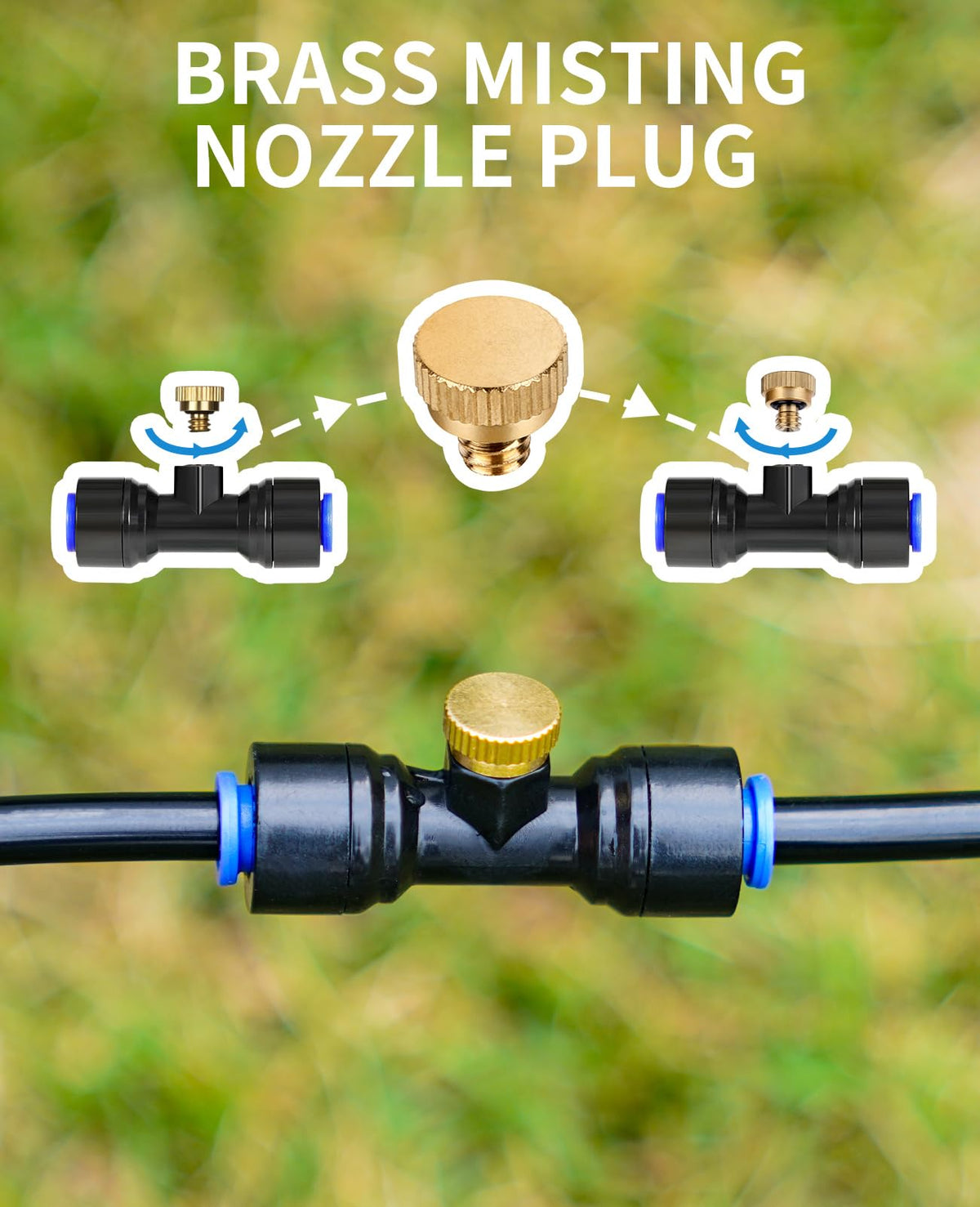 Close-up of Homenote brass misting nozzle plug highlighting rustproof brass material