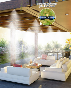 Homenote brass misting nozzle plug installed on outdoor mist line for pause control