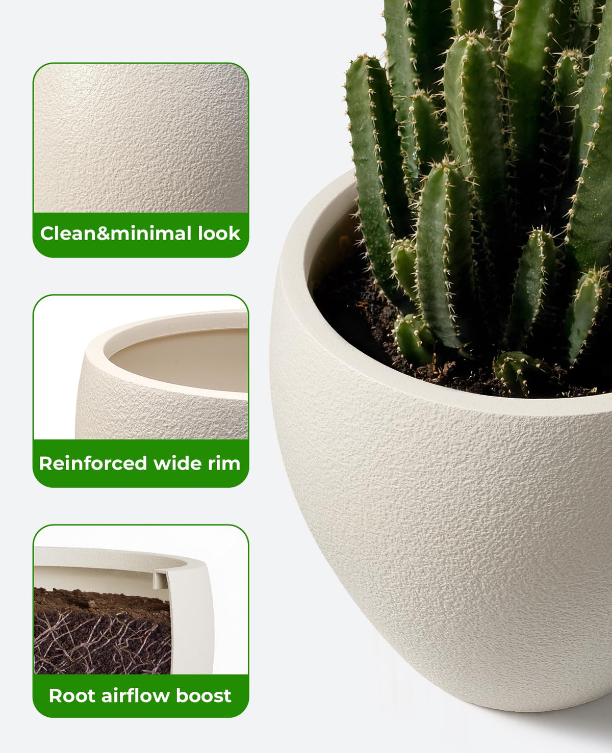 Homenote planter drainage with removable plugs for moisture control.