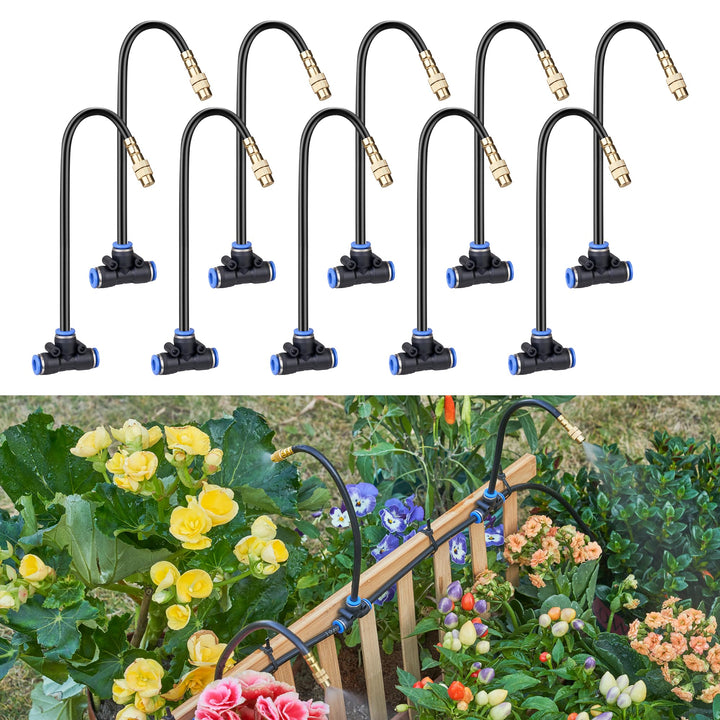 HOMENOTE misting brass nozzle with 360-degree reach for even patio cooling.