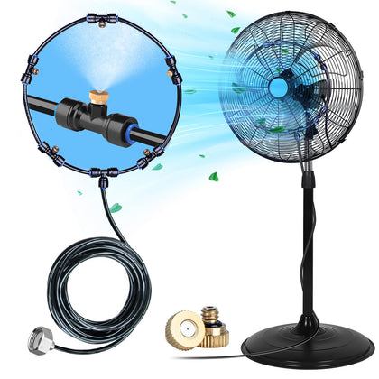 Homenote misting fan kit outdoors for cooling on hot days.