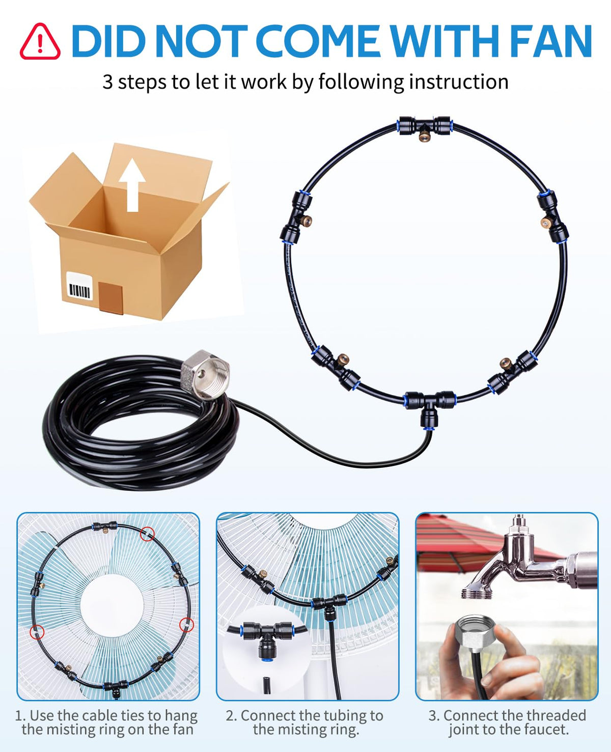 Homenote misting line 16.4ft extends coverage for even mist.