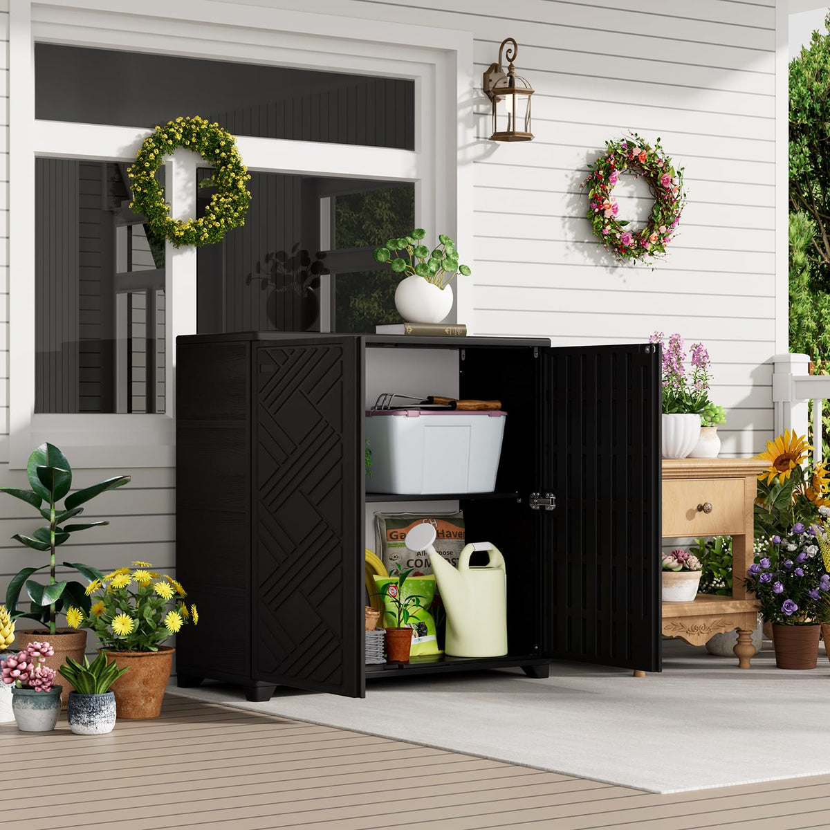 HOMSPARK clutter-reducing patio cabinet creates a tidier outdoor space