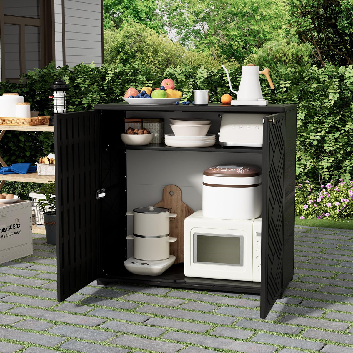 HOMSPARK stylish indoor-outdoor storage cabinet enhances decor