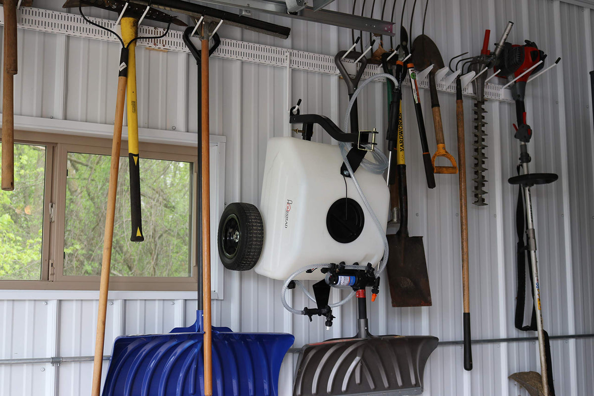 Homestead foldable tongue storage design for compact trailer storage.