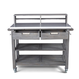 Locking caster wheels on the Homestyles Maho potting bench