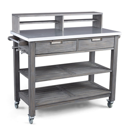 Homestyles Maho potting bench with galvanized steel top for outdoor durability