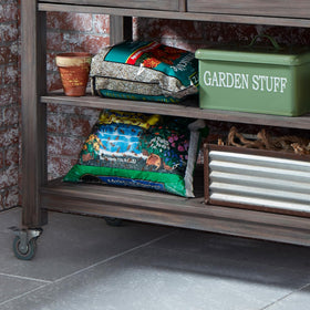 Upper hutch and storage on the Homestyles Maho potting bench