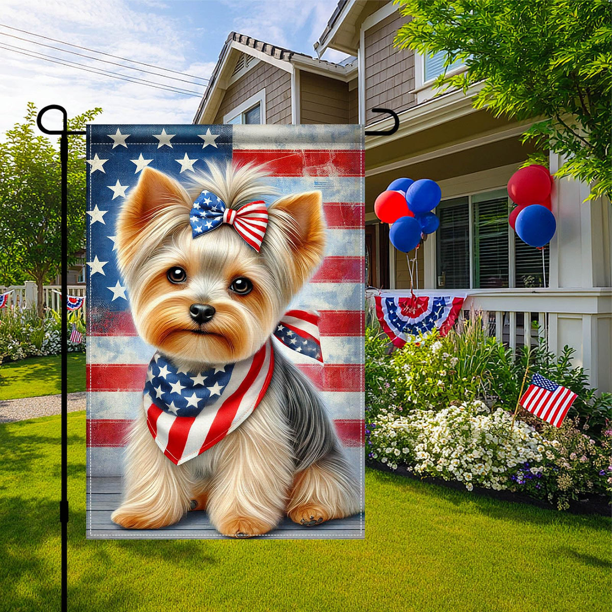 HOMETITUTE American flag background flag, back view, ideal for porch and garden visibility.
