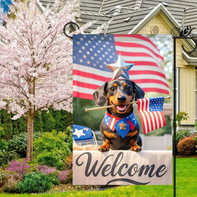 HOMETITUTE American flag dog banner adds cheerful yard flair
