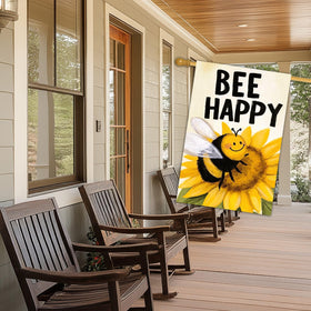 HOMETITUTE Bee Happy flag double-sided readability improves visibility from multiple angles.