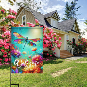 HOMETITUTE bright spring dragonfly flag invites warm yard greetings