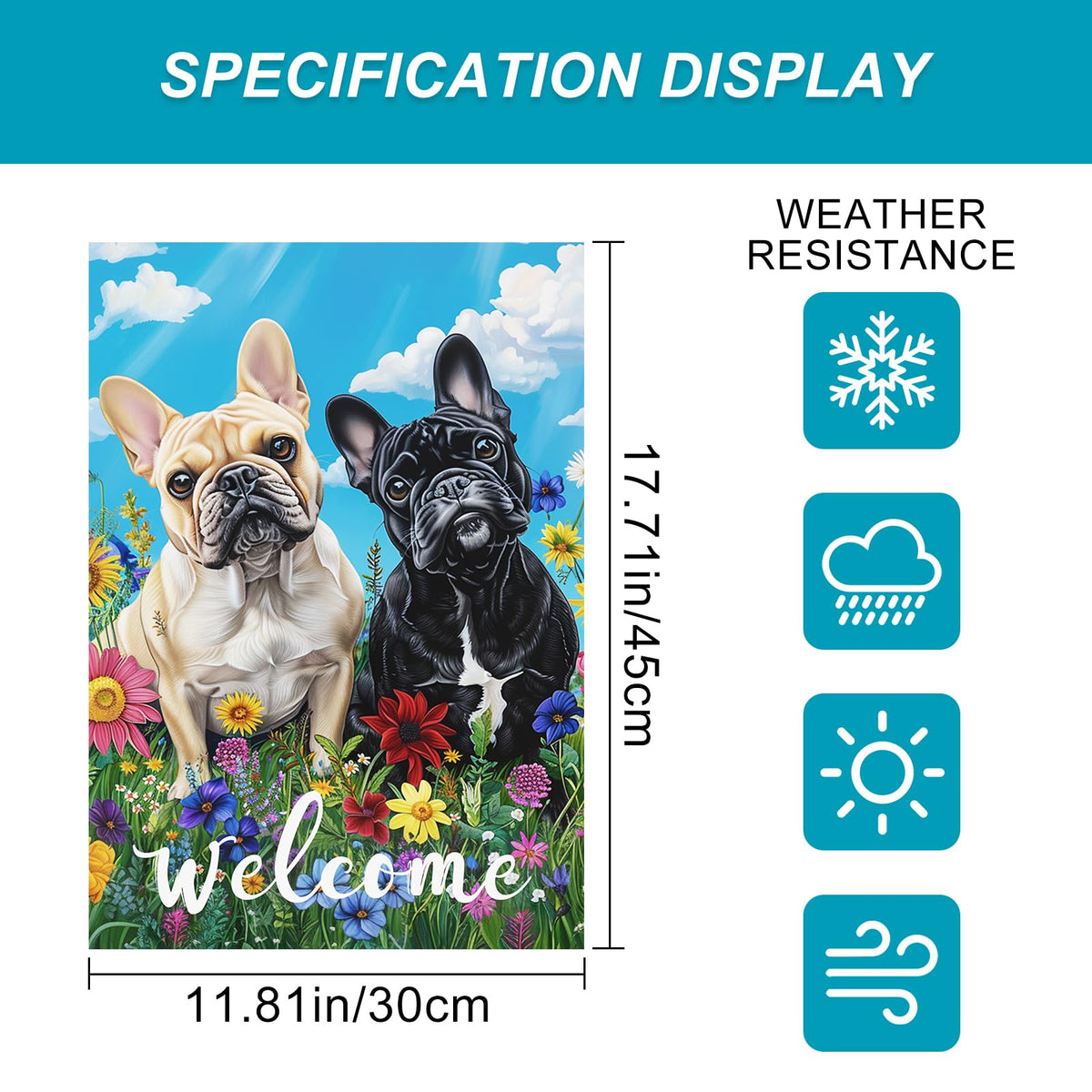 HOMETITUTE Close-up bulldog artwork highlights floral greenery for inviting decor.