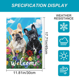 HOMETITUTE Close-up bulldog artwork highlights floral greenery for inviting decor.
