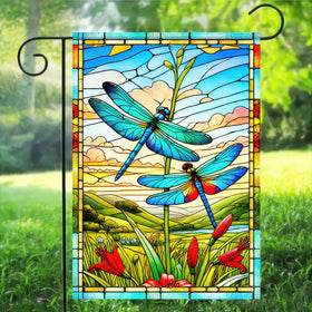 HOMETITUTE colorful dragonfly flag brightens pathways and front yards.