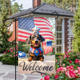 HOMETITUTE dachshund with mini flag design adds friendly charm to garden